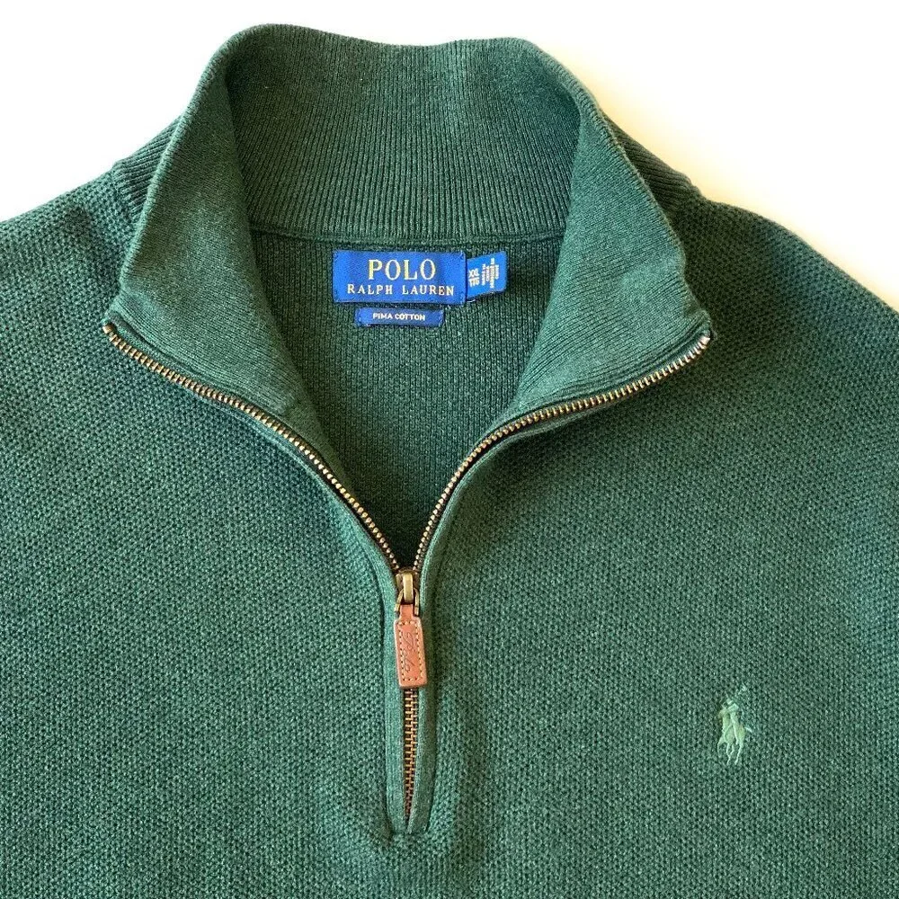Polo Ralph Lauren XXL Green Pima Cotton 1/4 Zip Sweater